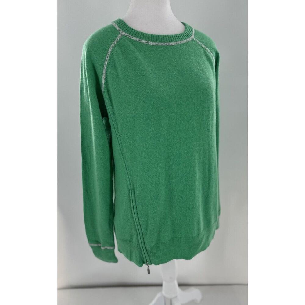 Kinross Cashmere Sweater Sz S 2 Ply Coverstitch Zip Sweatshirt Green Preppy $425